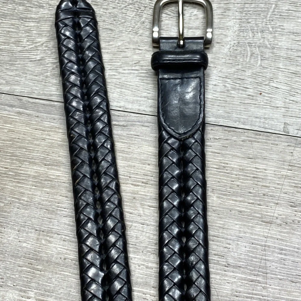 Brooks Brothers Braided Belt Mens 32 Black Genuine Leather Woven Casual Classic